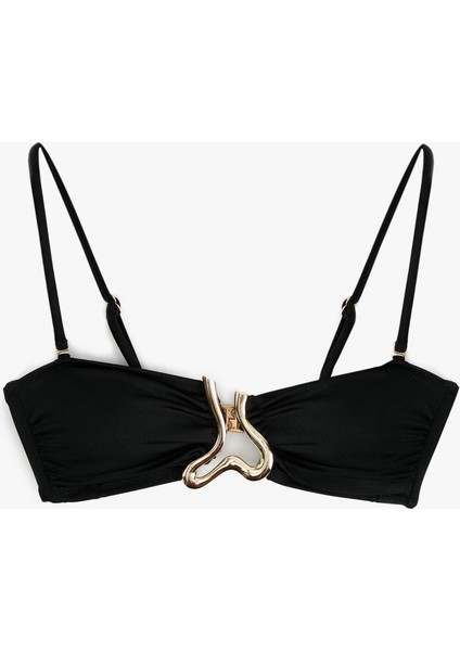Metal Aksesuarlı Straplez Bikini Üstü