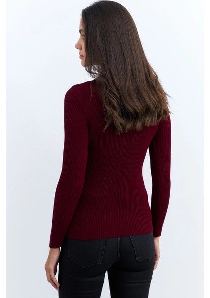 Kadın Bordo V Yaka Triko Bluz YV284 fiyatları