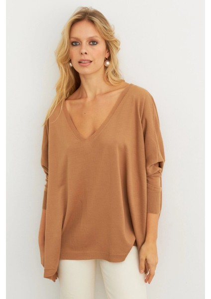 Kadın Camel V Yaka Salaş Bluz YV304 fırsatları