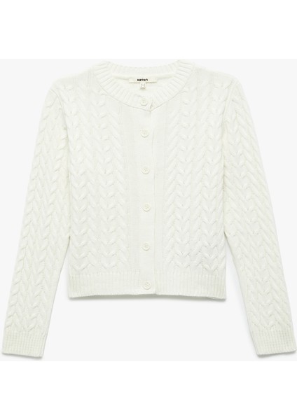 Uzun Kollu Bisiklet Yaka Düğmeli Saç Örgü Hırka