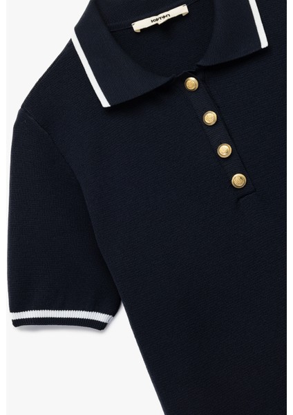 Düğmeli Kısa Kollu Polo Yaka Triko Kazak modelleri