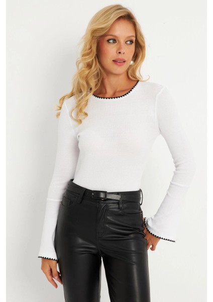 Kadın Beyaz Ispanyol Kol Biyeli Kaşkorse Bluz MXL14 fiyatları