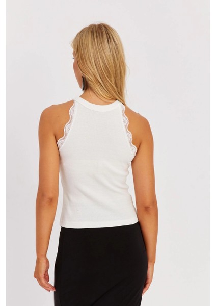 Kadın Beyaz Halter Yaka Dantelli Bluz MK04 fiyatları