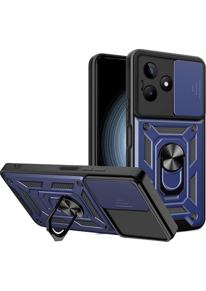 Realme C63 Uyumlu Kılıf Pars Sürgülü Kamera Korumalı Yüzüklü Sert Silikon Lacivert