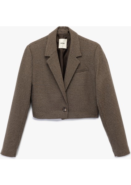 Kruvaze Uzun Kollu Düğmeli Crop Blazer Ceket
