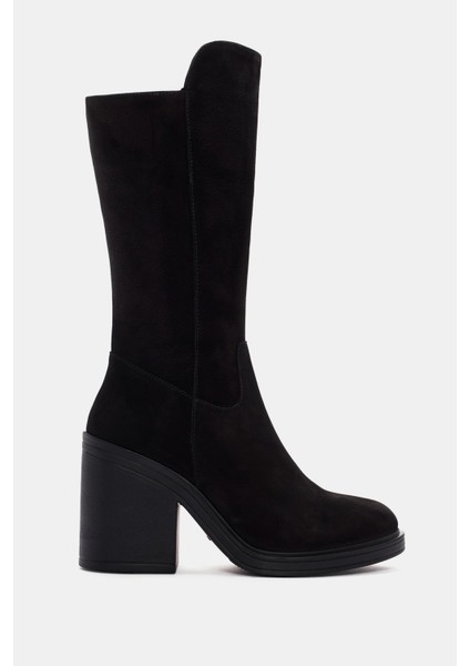 Lana Kadın Siyah Gerçek Deri Topuklu Çizme