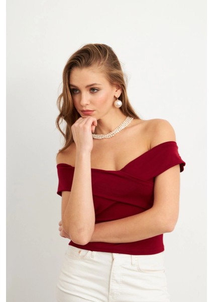 Kadın Bordo Madonna Yaka Crop Bluz VA101 indirimleri