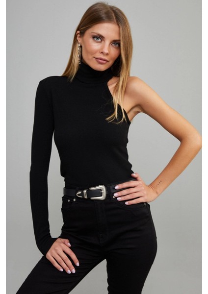 Kadın Siyah Balıkçı Yaka Tek Kol Kaşkorse Bluz EY1118 modelleri