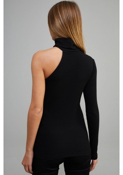 Kadın Siyah Balıkçı Yaka Tek Kol Kaşkorse Bluz EY1118 indirimleri