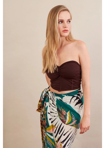 Kadın Kahverengi Korse Dikişli Crop Bluz AN6025 fırsatları