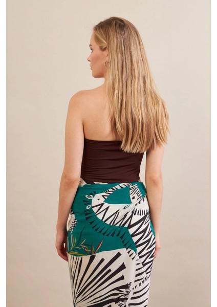 Kadın Kahverengi Korse Dikişli Crop Bluz AN6025 indirimleri