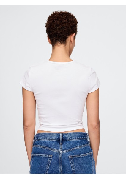 Kadın Beyaz Grafikli Crop T-Shirt indirimleri