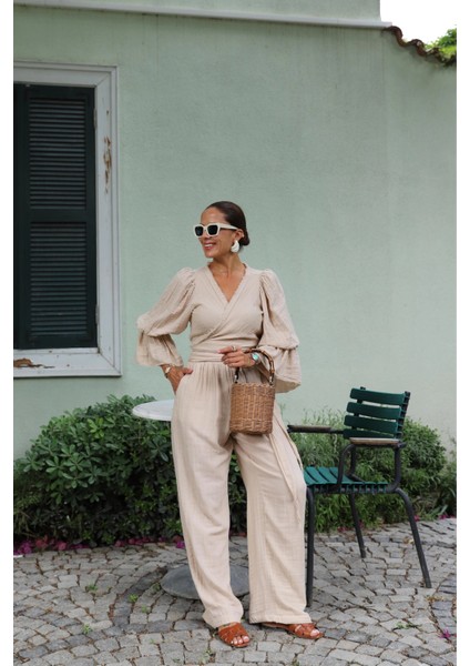 Kuşak Detay Beli Lastikli Salaş Pantolon