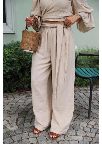 Kuşak Detay Beli Lastikli Salaş Pantolon modelleri