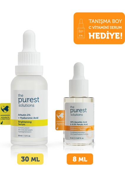 Leke Karşıtı Arbutin & C Vitamini Seti: 30 ml Leke Serumu + 8 ml Tanışma Boy C Vitamini