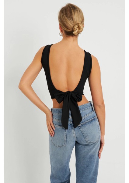 Kadın Sırt Bağlamalı Crop Bluz Siyah EY2733 fiyatları