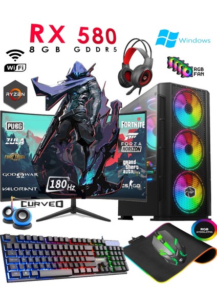 TC80 Ryzen 5 5500 16GB Ram 512GB SSD RX580 8gb 24'' 180hz Curved Oyuncu Masaüstü Bilgisayarı