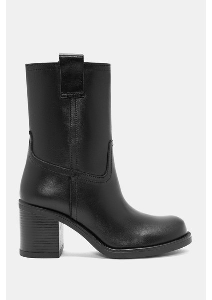 Zenda Kadın Siyah Gerçek Deri Kalın Topuklu Bot