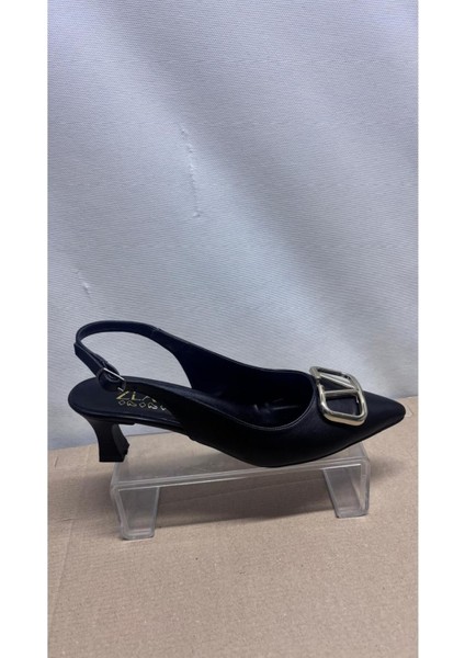 Kadın V Tokalı Topuklu Ayakkabı Siyah Arkası Açık Stiletto Günlük ve Özel Günler fiyatları