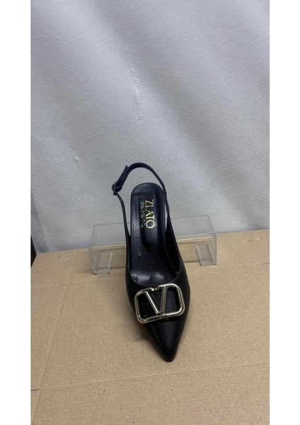 Kadın V Tokalı Topuklu Ayakkabı Siyah Arkası Açık Stiletto Günlük ve Özel Günler modelleri