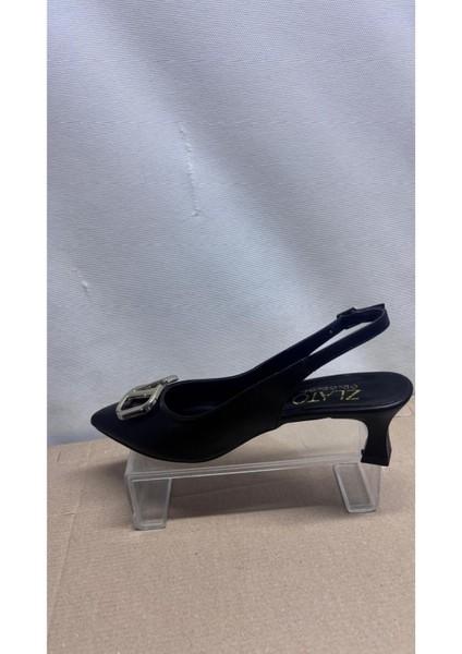 Kadın V Tokalı Topuklu Ayakkabı Siyah Arkası Açık Stiletto Günlük ve Özel Günler fırsatları