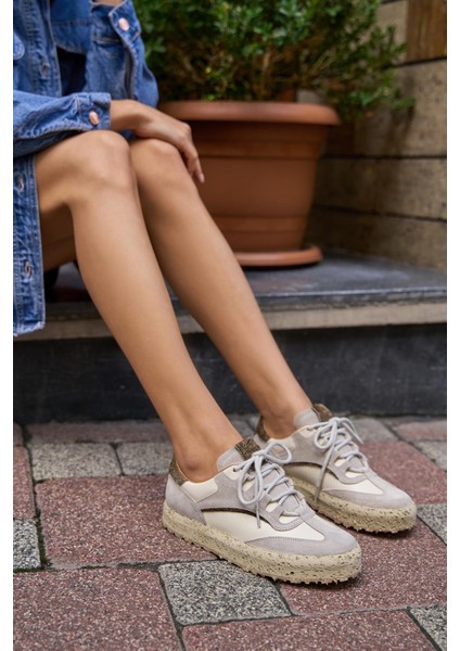 Rayn Kadın Bej Yeşil Gerçek Süet Deri Sneaker fiyatları