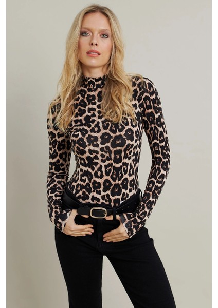 Kadın Camel-Siyah Desenli Bluz LPP1275
