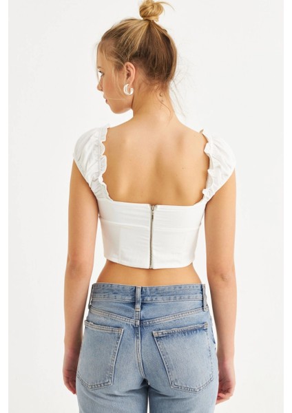 Kadın Ekru Kuş Gözlü Crop Bluz YEL221128 fırsatları