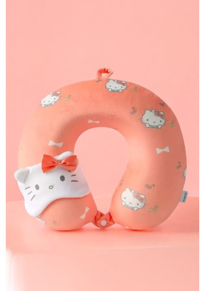 Sanrio Lisanslı Hello Kitty Uyku Gözlüklü Hafızalı Sünger Boyun Yastığı
