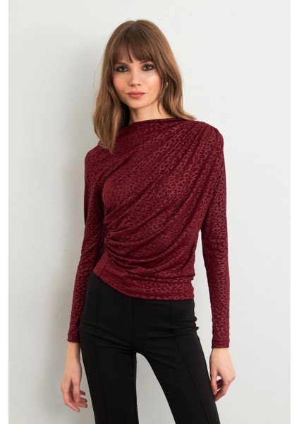 Kadın Bordo Desenli Büzgülü Bluz LPP1299 fiyatları