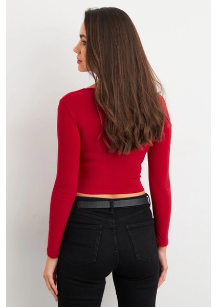 Kadın Bordo Kare Yaka Crop Bluz ELT2586 indirimleri