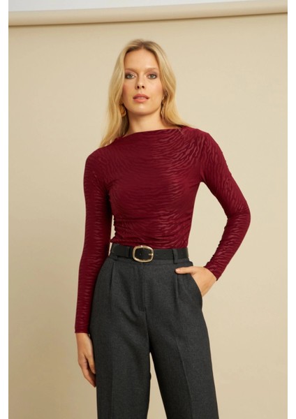 Kadın Bordo Desenli Büzgülü Bluz LPP1298 fiyatları