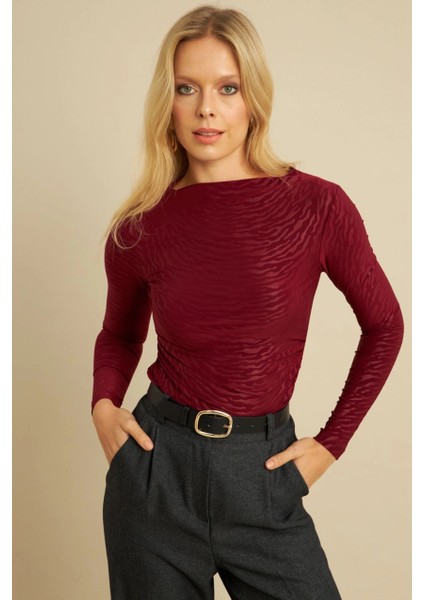 Kadın Bordo Desenli Büzgülü Bluz LPP1298 fırsatları