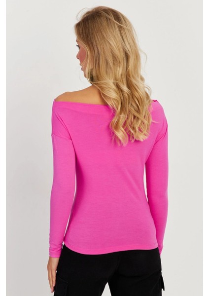 Kadın Fuşya Kayık Yaka Bluz LPP1254 fırsatları