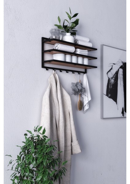 Sofya 2 Katlı Ceviz Raflı Askılık,portmanto (63 Cm-6 Askı) modelleri