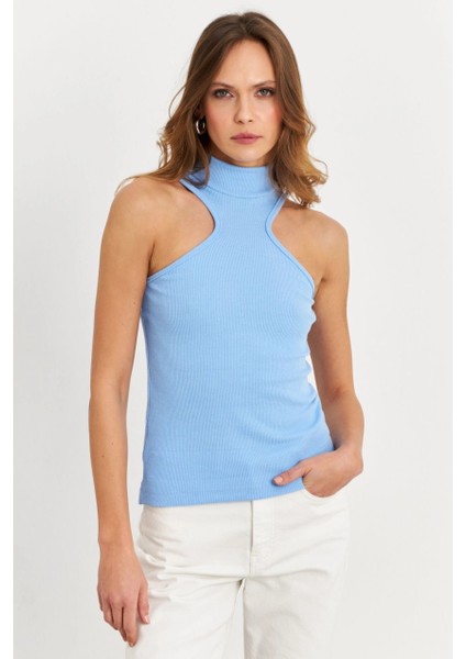 Kadın Mavi Halter Yaka Kaşkorse Bluz EY1454