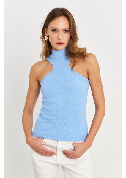 Kadın Mavi Halter Yaka Kaşkorse Bluz EY1454 modelleri