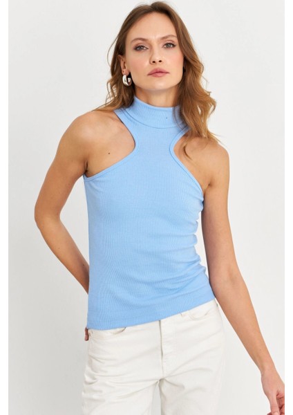 Kadın Mavi Halter Yaka Kaşkorse Bluz EY1454 fırsatları