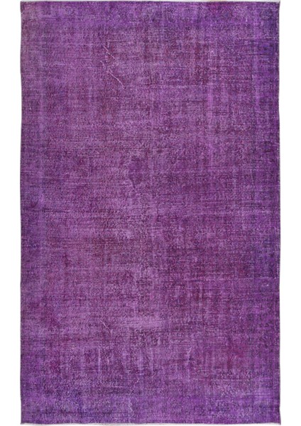 185 x 298 cm El Yapımı Mor Halı, El Dokuması Eski Halı, Yenilenmiş Türk Halısı