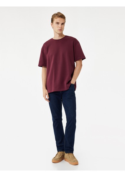 Pamuklu Kısa Kollu Pike Kumaş Bisiklet Yaka Basic Oversize Tişört fiyatları