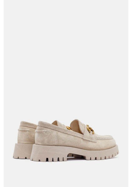 Pamela Kadın Bej Gerçek Süet Deri Toka Detaylı Loafer modelleri