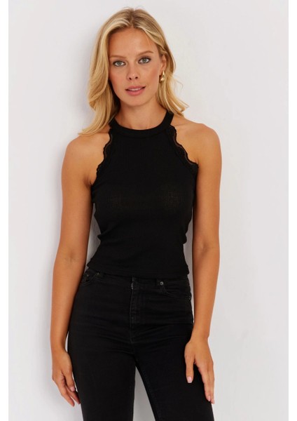 Kadın Siyah Halter Yaka Dantelli Bluz MK04 modelleri