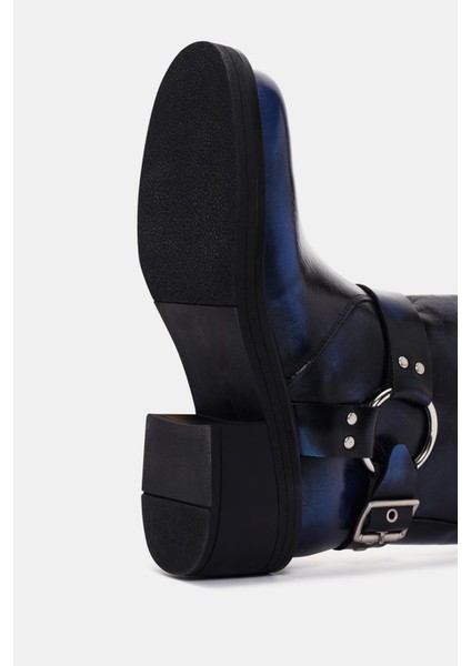 Rock Kadın Mavi Metalik Toka Detaylı Deri Bot modelleri