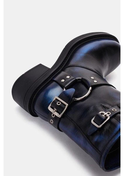 Rock Kadın Mavi Metalik Toka Detaylı Deri Bot fırsatları