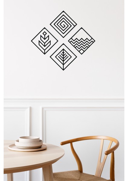 4 Element Temalı Ahşap Mdf Duvar Dekoru – Modern Geometrik Tasarım (4'lü Set)