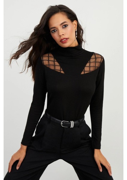 Kadın Siyah Balıkçı Bluz BK1548