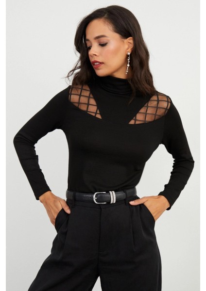 Kadın Siyah Balıkçı Bluz BK1548 modelleri