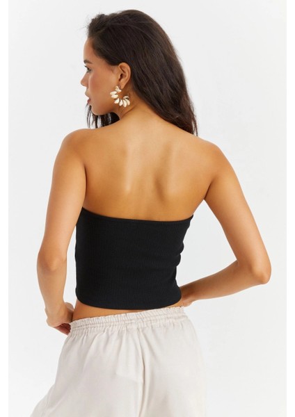 Kadın Siyah Kalp Yaka Crop Bluz Yİ2452 modelleri