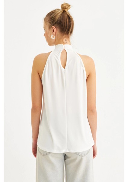 Kadın Ekru Halter Yaka Desenli Bluz LPP1273 modelleri