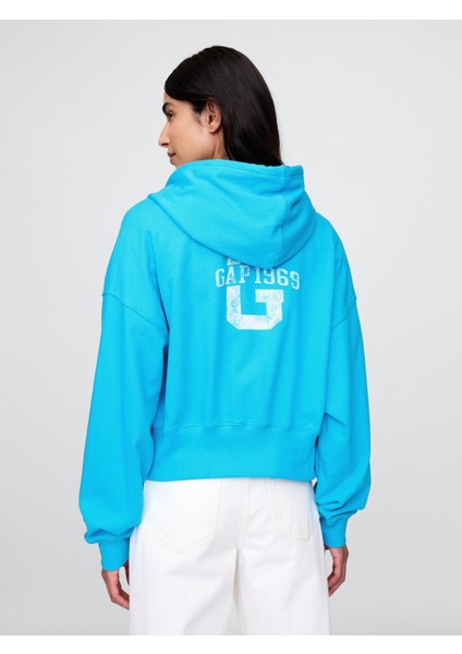 Kadın Mavi Heavyweight Fransız Havlu Kumaş Sweatshirt